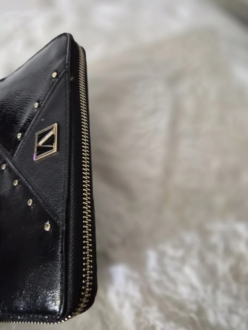 Victoria's Secret Black Patent Zip-Around Wallet with Gold Studs - Picture 9 of 10